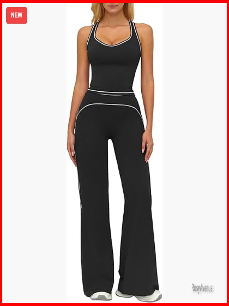 Yoga Jogger Compression Tank Top Bell Bottom Flare Pants Leggings Set